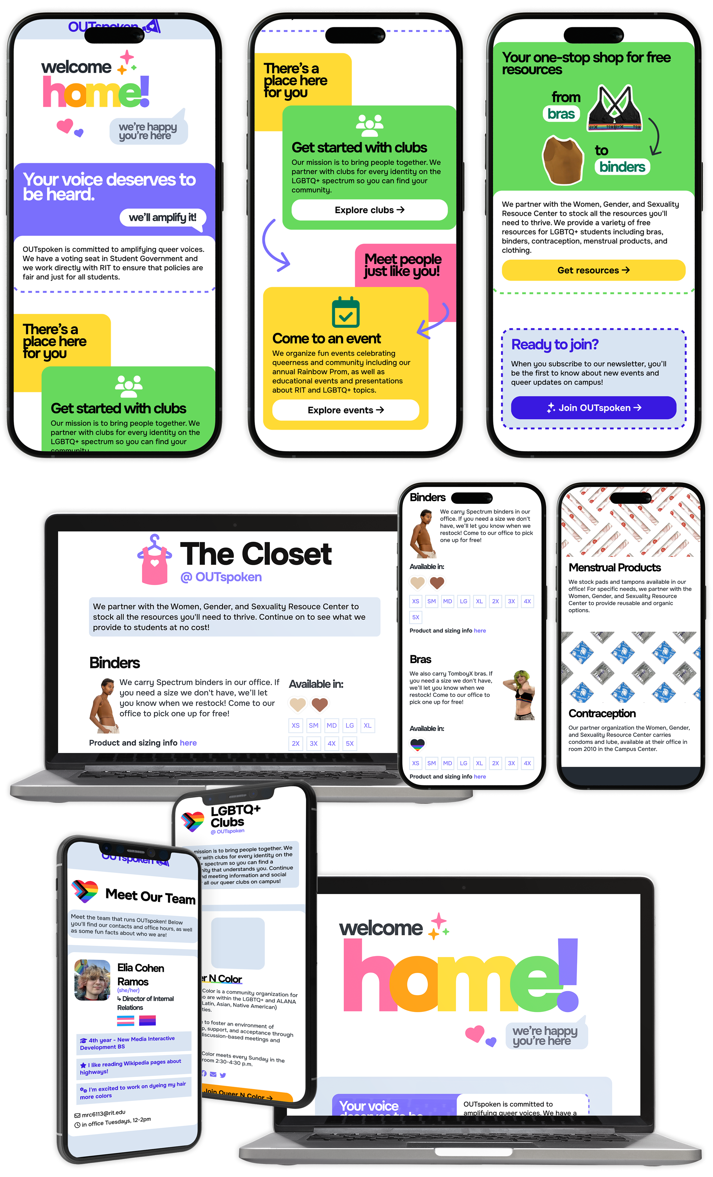 phones and laptops displaying pages of the new website.